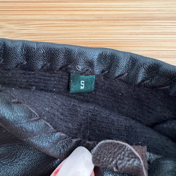 LAUREN Ralph Lauren Brown Leather Women's Gloves Logo Size S Vintage RARE - Picture 4 of 5